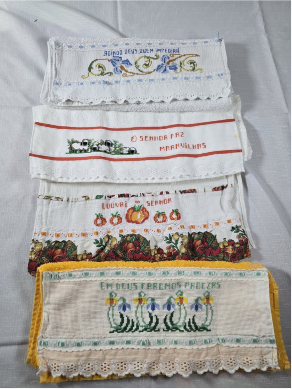 4 kitchen towels Portuguese Lace Cross Stitch Handmade